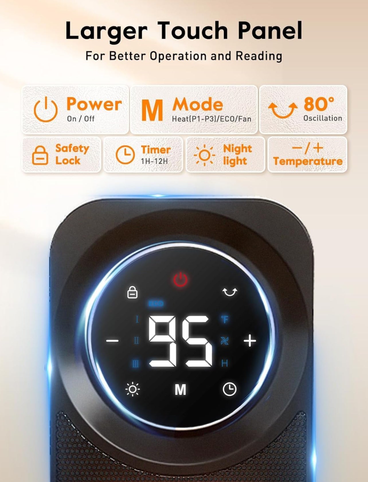 Calentadores de espacio con panel táctil para uso en interiores, calentador eléctrico de calentamiento rápido de 1500 W