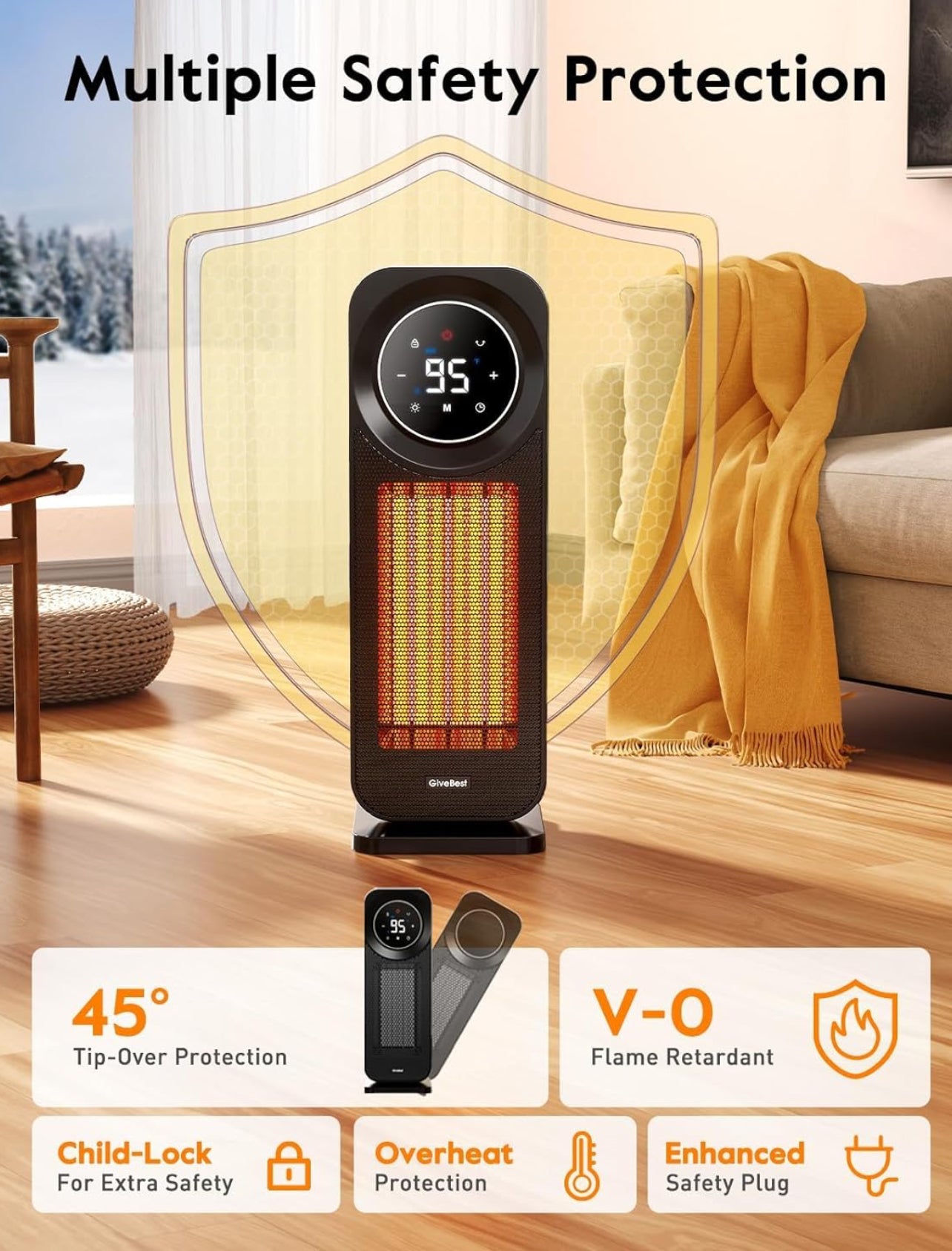Calentadores de espacio con panel táctil para uso en interiores, calentador eléctrico de calentamiento rápido de 1500 W