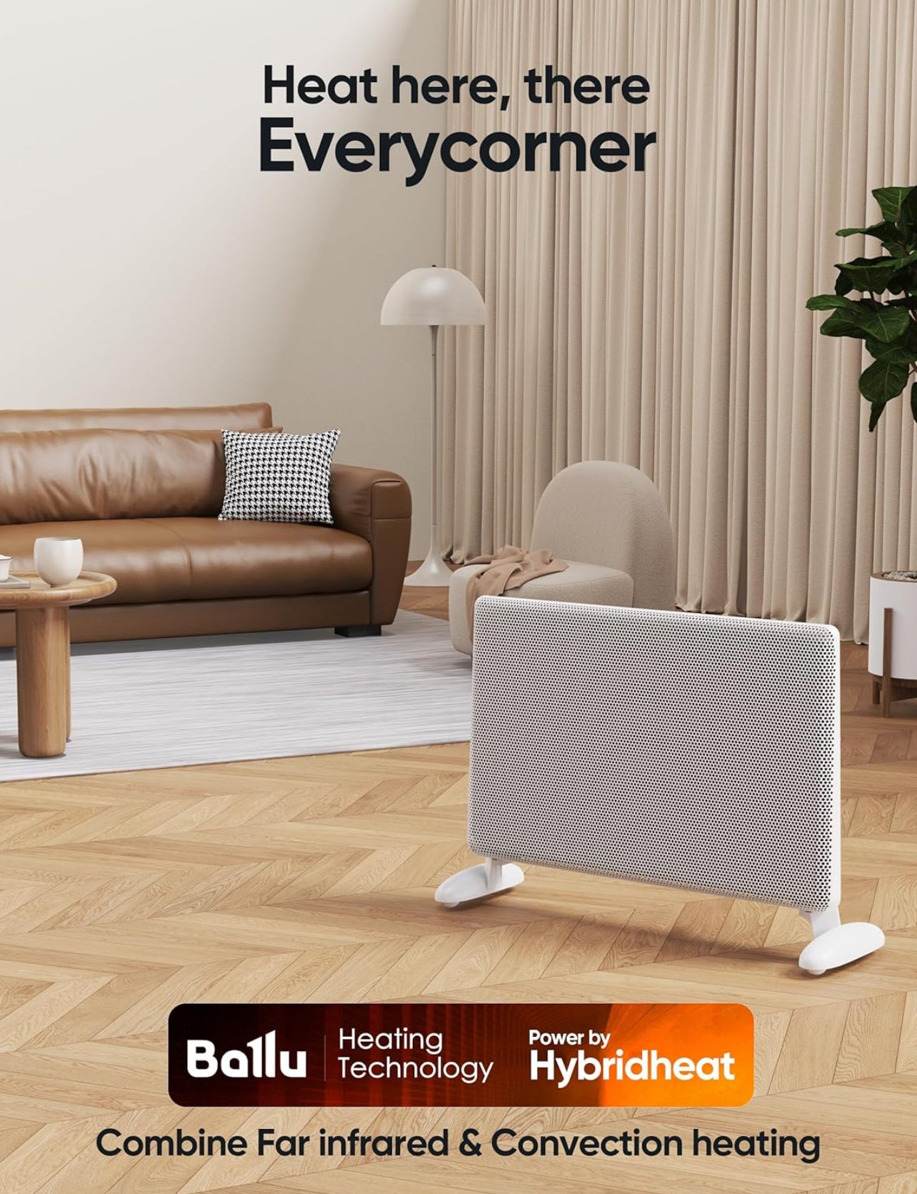 Calentador de espacio infrarrojo de mica para uso en interiores, calentador de panel eléctrico de 1500 W con termostato de programa, control de aplicación Wifi
