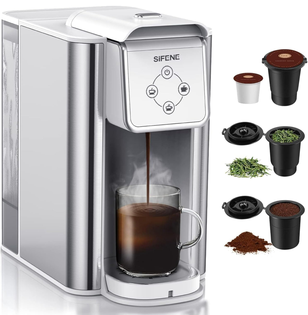 Cafetera de una sola porción Cafetera de cápsulas 3 en 1 para cápsulas K-pod té molido y de hojas con 6-10oz tamaño de taza 50oz depósito de agua extraíble rojo