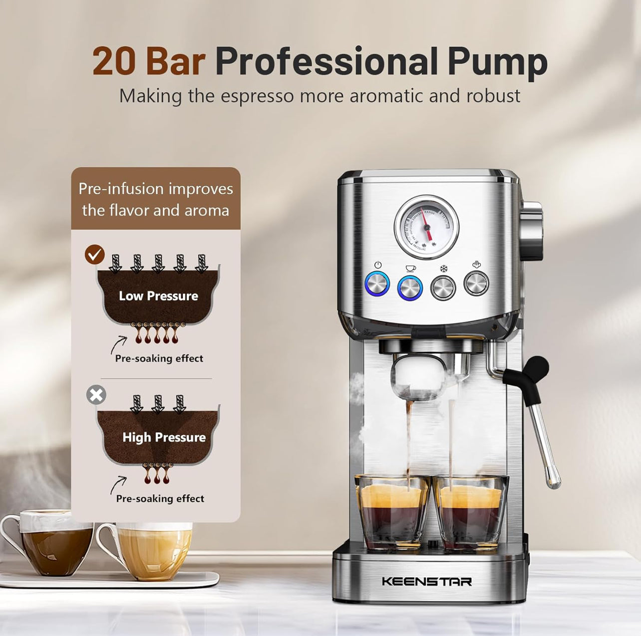 Máquina de café expreso, 20 bares, máquina de café expreso con espumador de leche, máquina de café con leche para capuchino, café con leche, regalos para tu amante