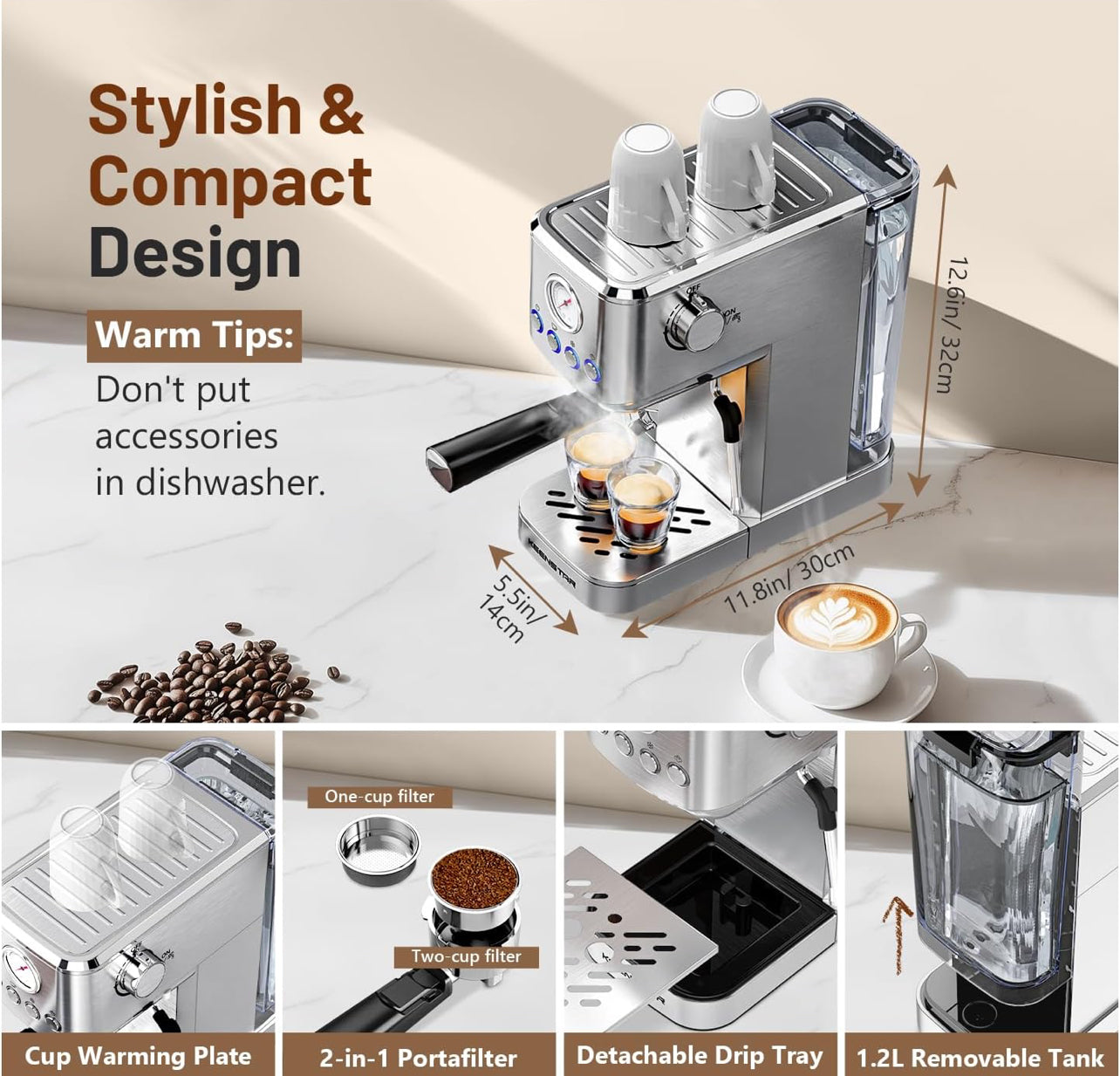 Máquina de café expreso, 20 bares, máquina de café expreso con espumador de leche, máquina de café con leche para capuchino, café con leche, regalos para tu amante