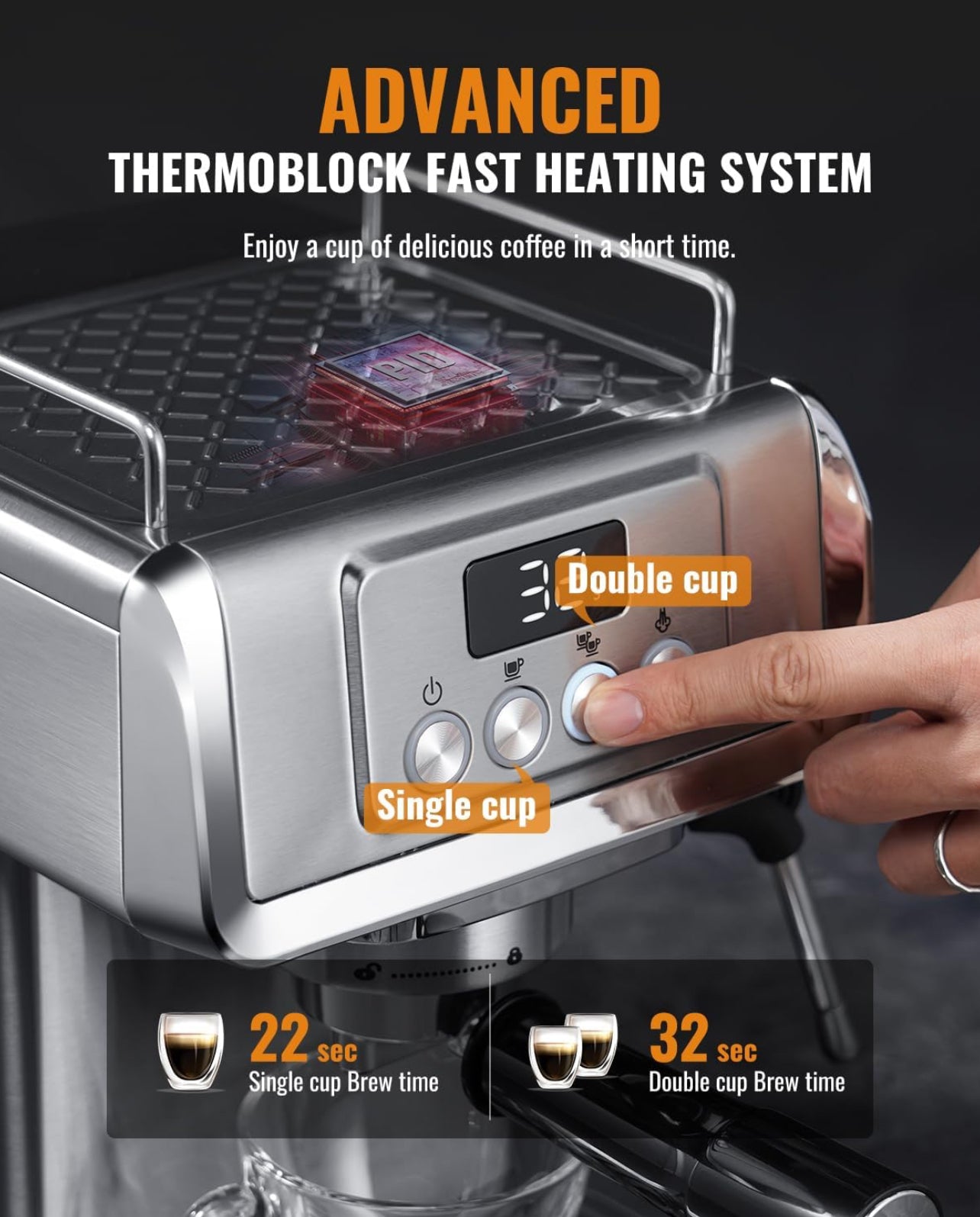 SHARDOR Máquina de café expreso de 20 bares, café expreso profesional con espumador de leche