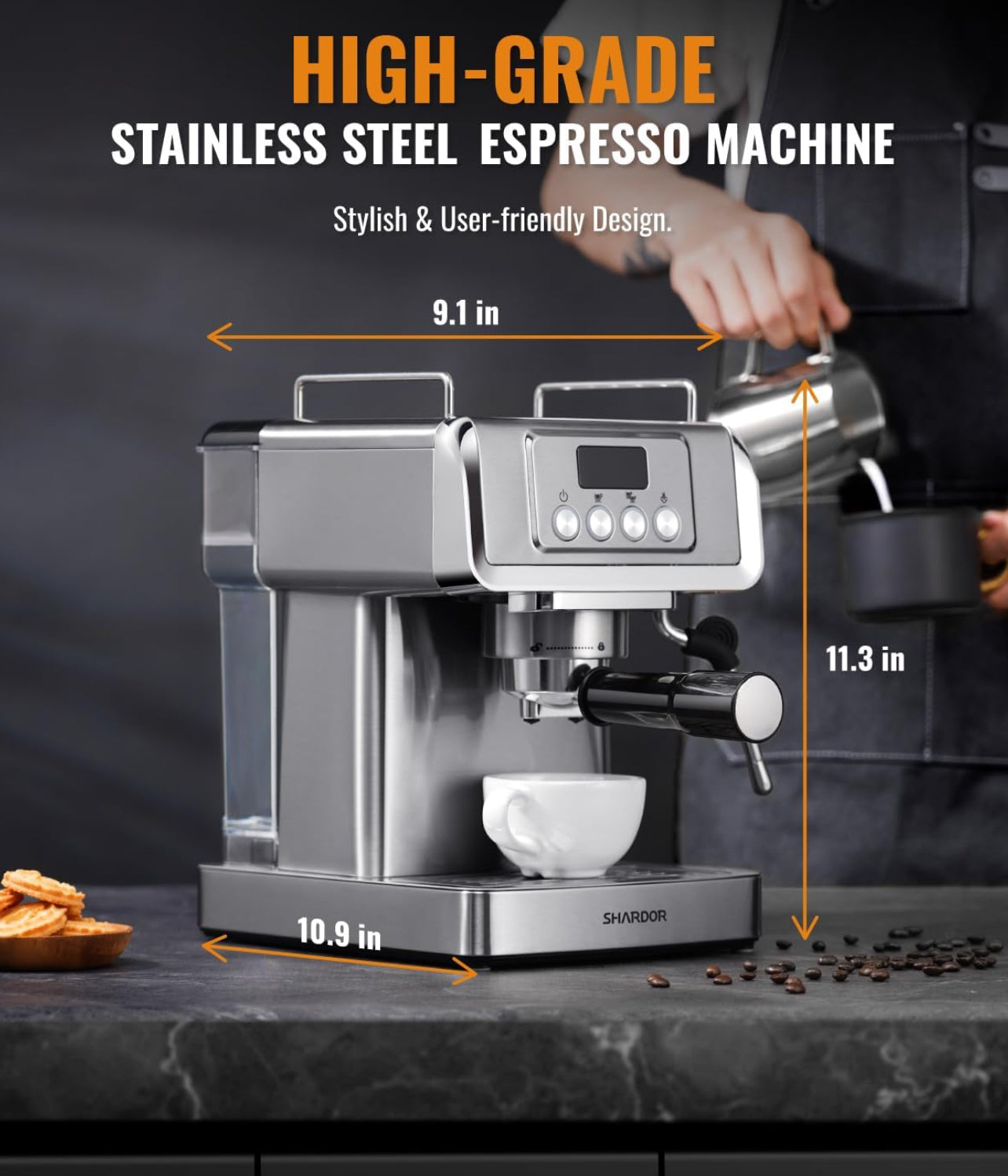 SHARDOR Máquina de café expreso de 20 bares, café expreso profesional con espumador de leche