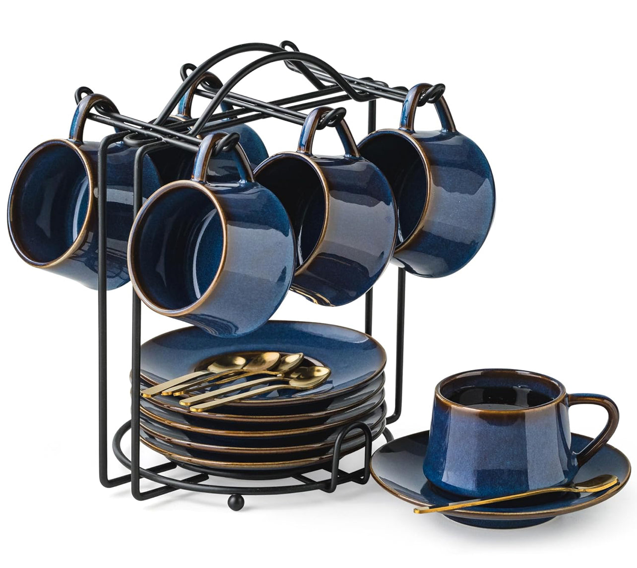 Juego de 6 tazas de café Expresso Shots de 4 onzas con soporte de metal