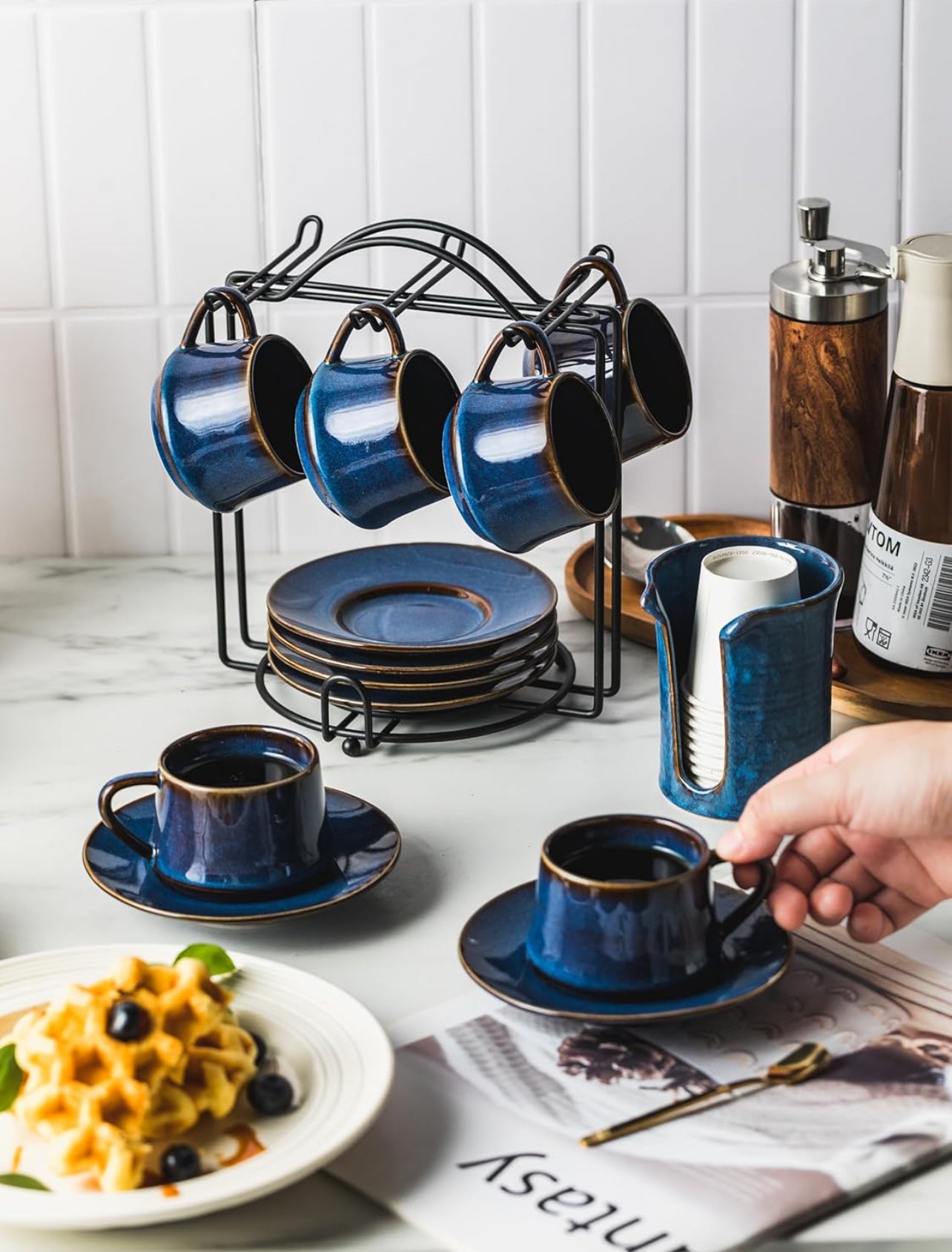 Juego de 6 tazas de café Expresso Shots de 4 onzas con soporte de metal
