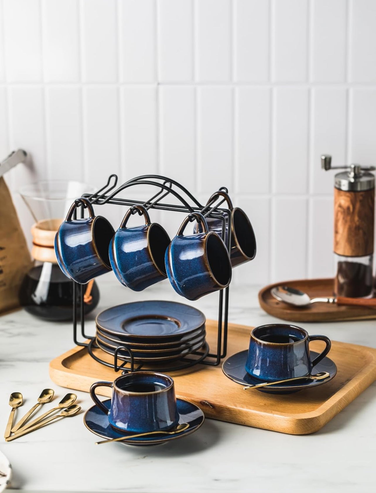 Juego de 6 tazas de café Expresso Shots de 4 onzas con soporte de metal