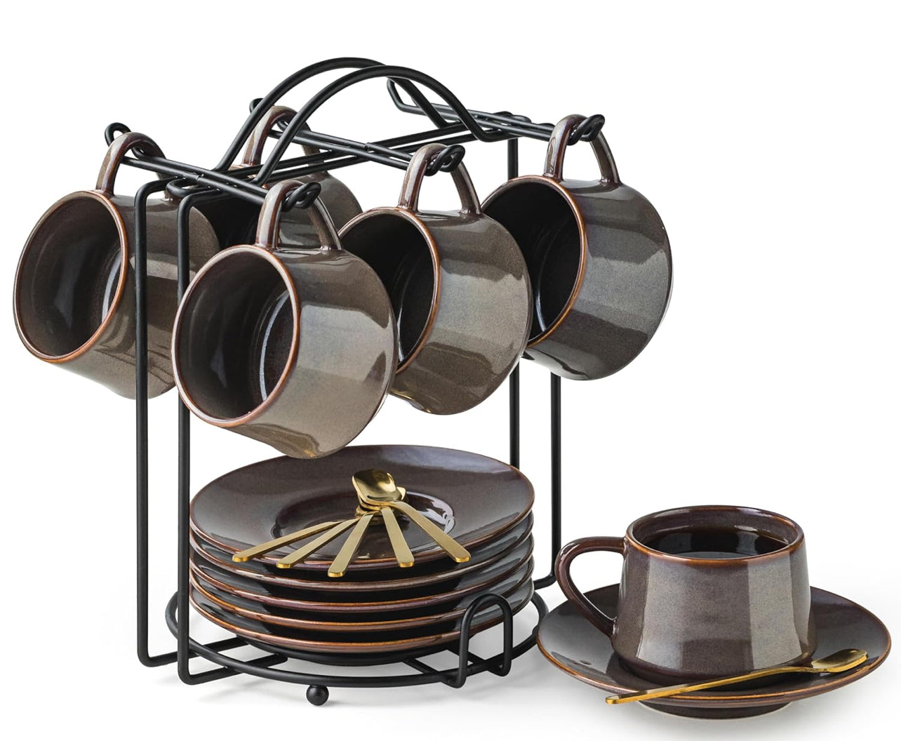 Juego de 6 tazas de café Expresso Shots de 4 onzas con soporte de metal