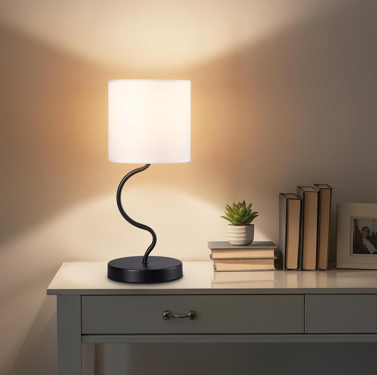 Juego de 2 lámparas de mesa, lámparas de noche para mesita de noche con interruptor de encendido/apagado, lámparas modernas con pantalla de tela, lámparas simples para dormitorio, sala