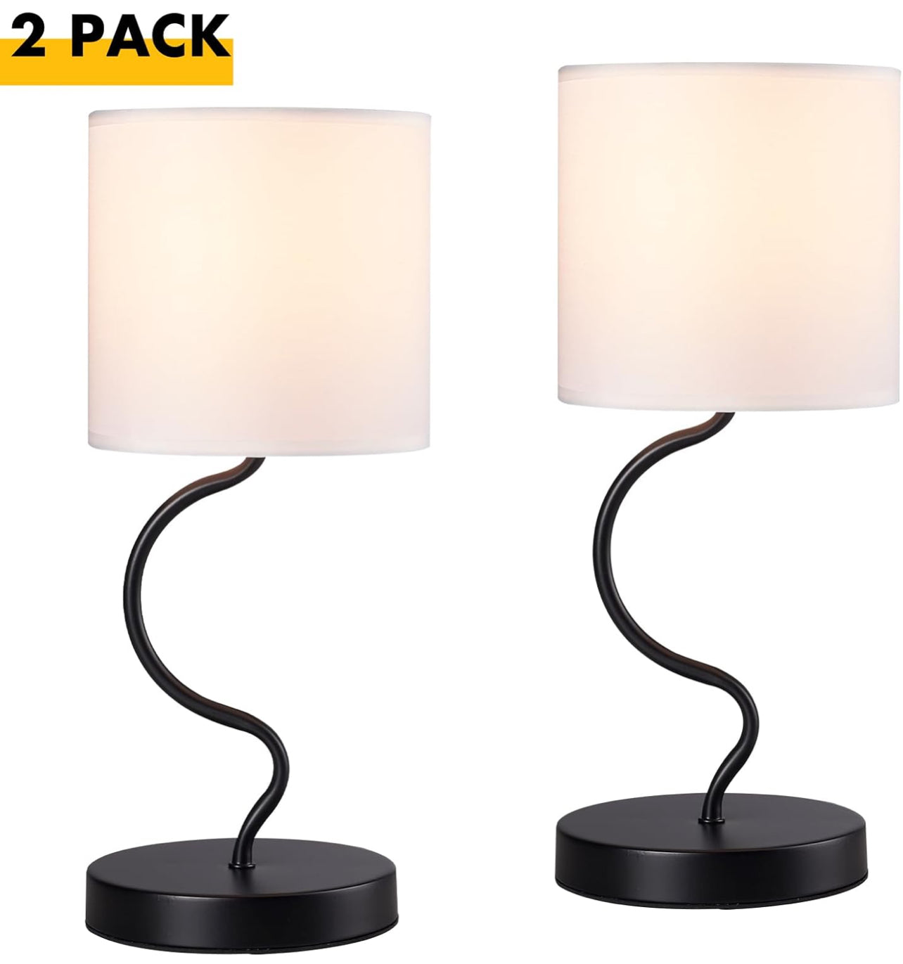 Juego de 2 lámparas de mesa, lámparas de noche para mesita de noche con interruptor de encendido/apagado, lámparas modernas con pantalla de tela, lámparas simples para dormitorio, sala