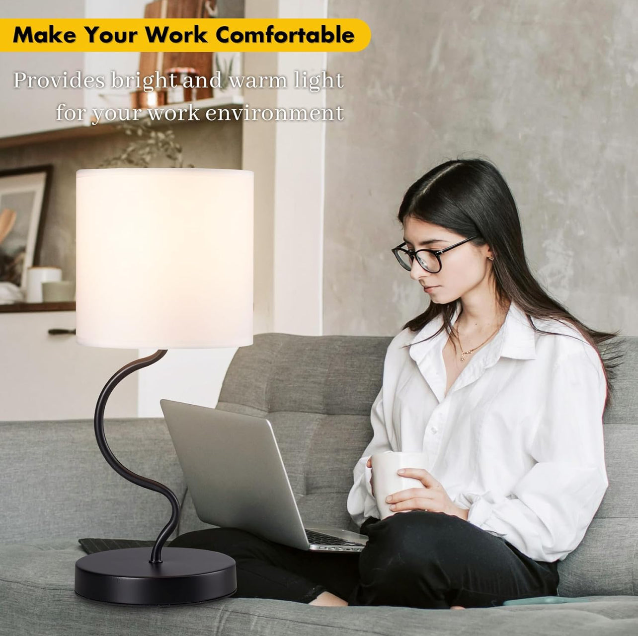 Juego de 2 lámparas de mesa, lámparas de noche para mesita de noche con interruptor de encendido/apagado, lámparas modernas con pantalla de tela, lámparas simples para dormitorio, sala