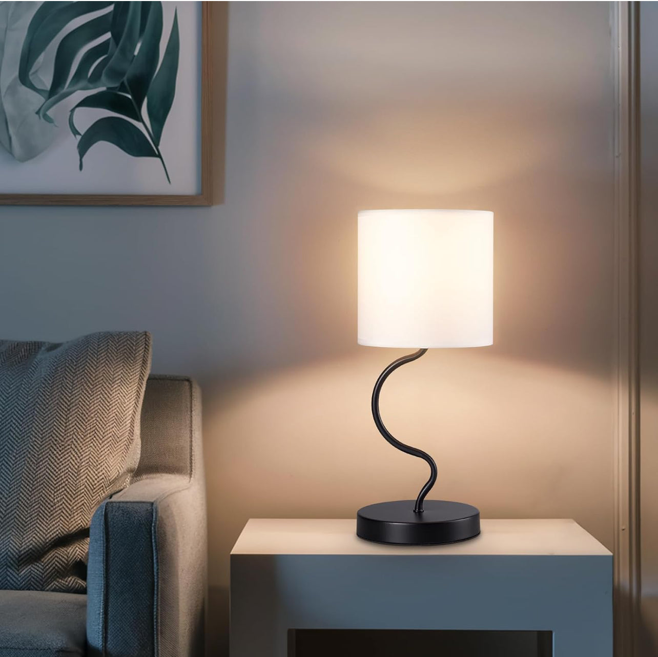 Juego de 2 lámparas de mesa, lámparas de noche para mesita de noche con interruptor de encendido/apagado, lámparas modernas con pantalla de tela, lámparas simples para dormitorio, sala