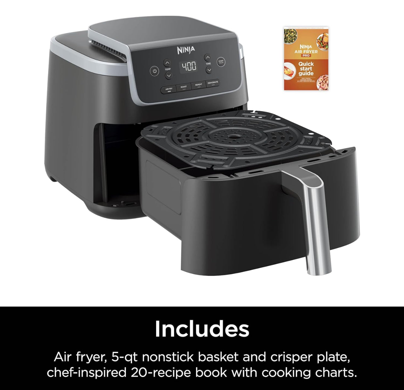 Ninja Air Fryer Pro 4 en 1 con capacidad de 5 cuartos de galón, freír al aire, asar, recalentar, deshidratar