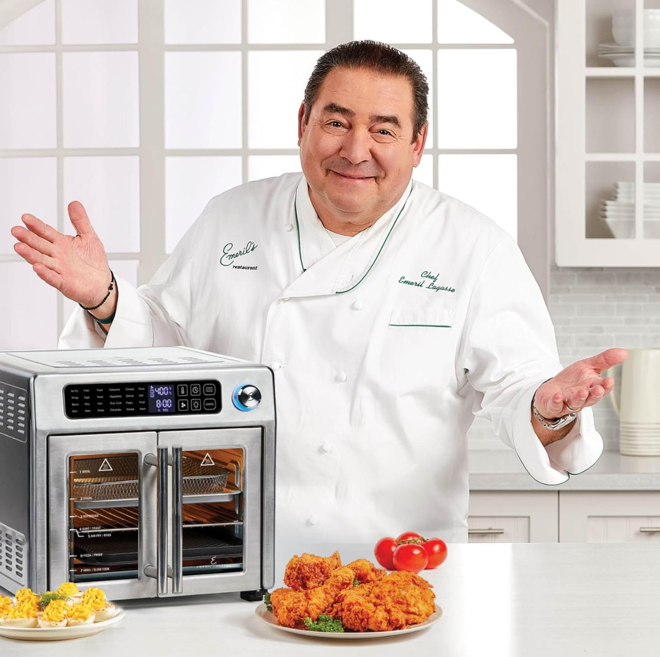 Emeril Lagasse - Freidora de aire extra grande de 26 cuartos de galón, horno tostador de convección con puertas francesas, acero inoxidable