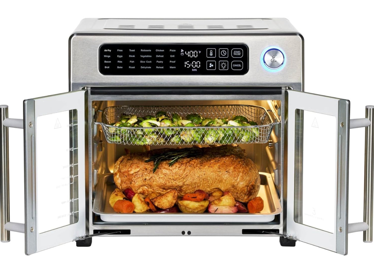 Emeril Lagasse - Freidora de aire extra grande de 26 cuartos de galón, horno tostador de convección con puertas francesas, acero inoxidable
