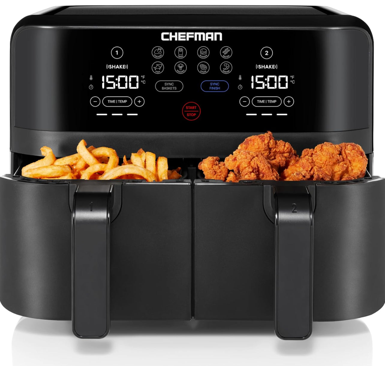 Chefman TurboFry Touch - Freidora de aire doble, maximiza las comidas más saludables con doble capacidad de cesta