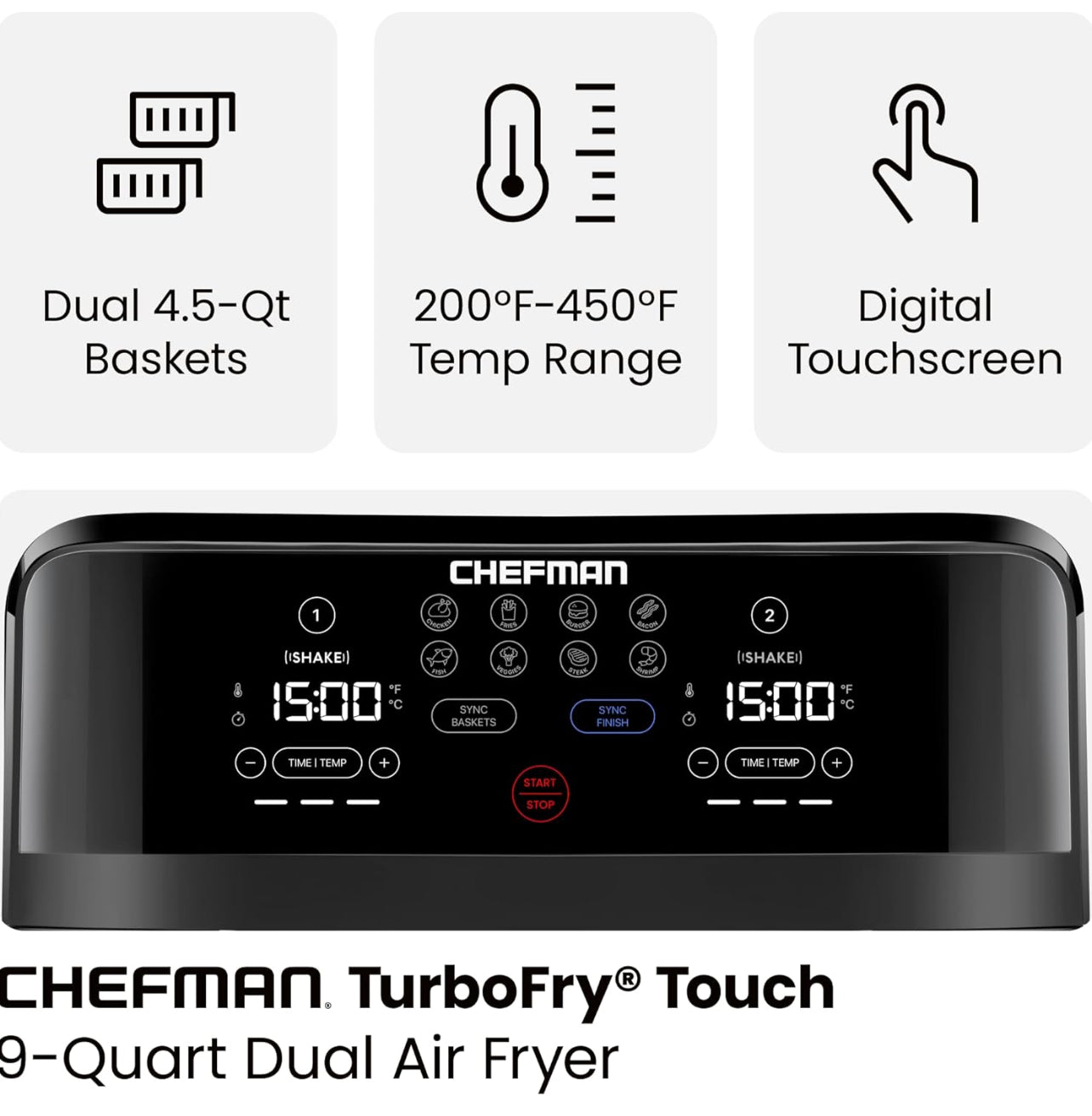 Chefman TurboFry Touch - Freidora de aire doble, maximiza las comidas más saludables con doble capacidad de cesta