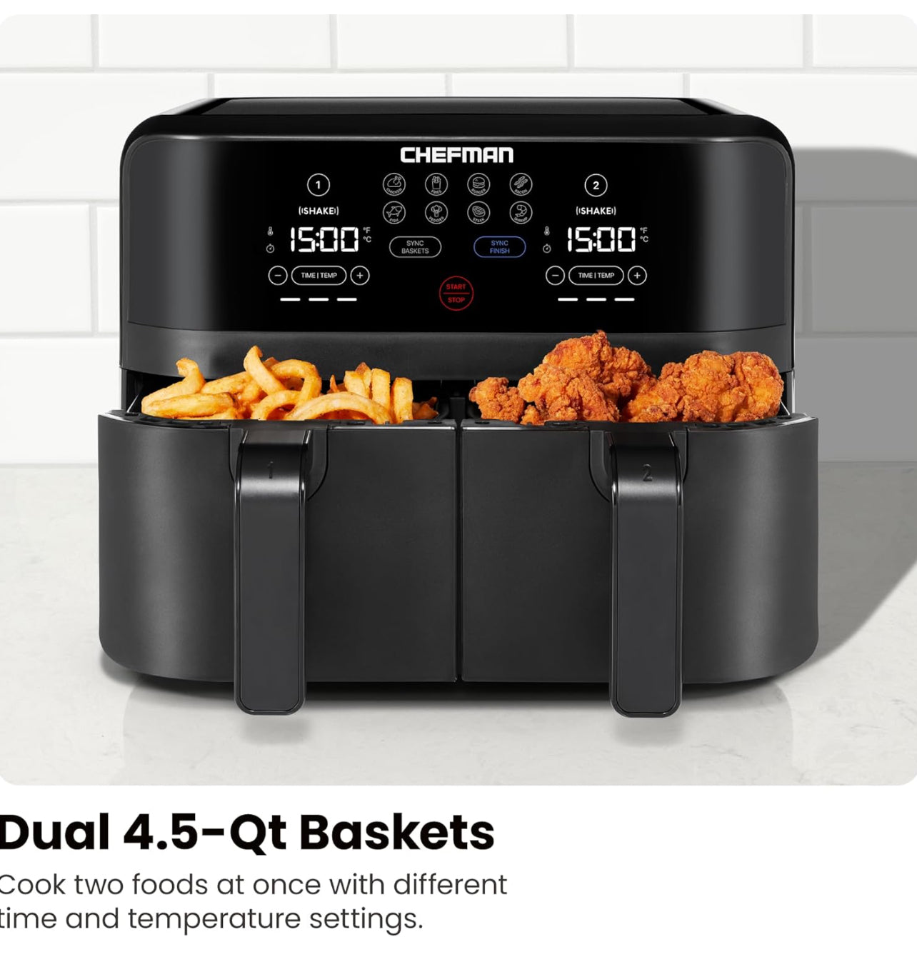 Chefman TurboFry Touch - Freidora de aire doble, maximiza las comidas más saludables con doble capacidad de cesta