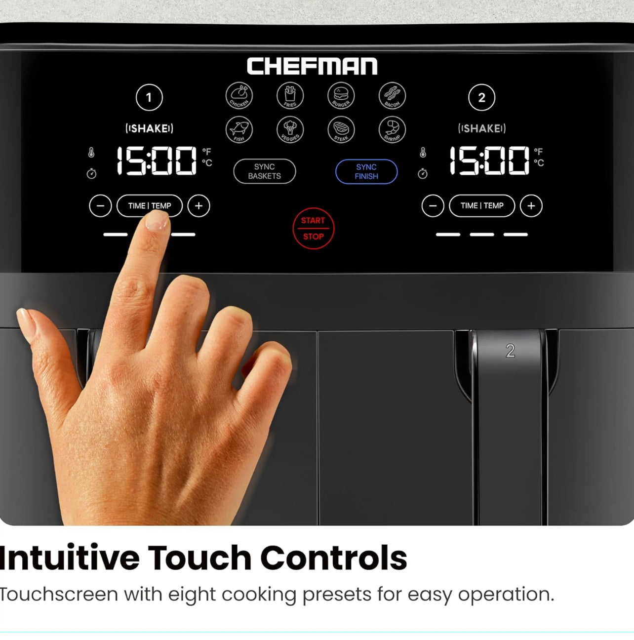 Chefman TurboFry Touch - Freidora de aire doble, maximiza las comidas más saludables con doble capacidad de cesta