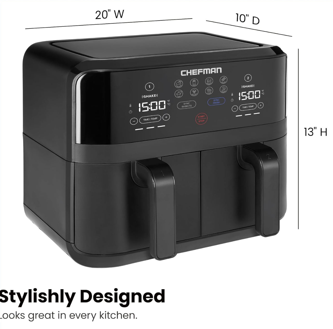 Chefman TurboFry Touch - Freidora de aire doble, maximiza las comidas más saludables con doble capacidad de cesta