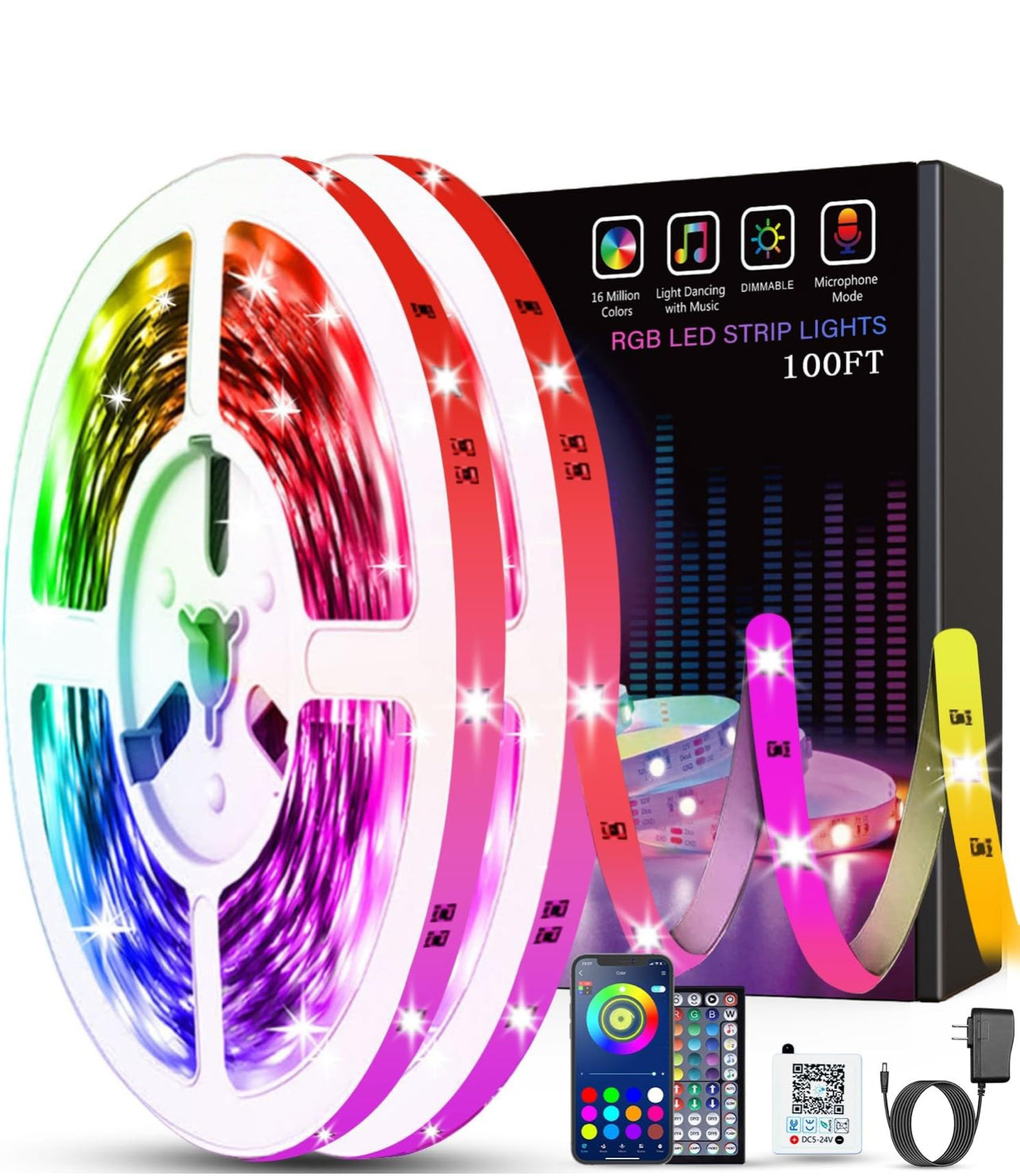 Tenmiro Luces LED para dormitorio de 100 pies (2 rollos de 50 pies)