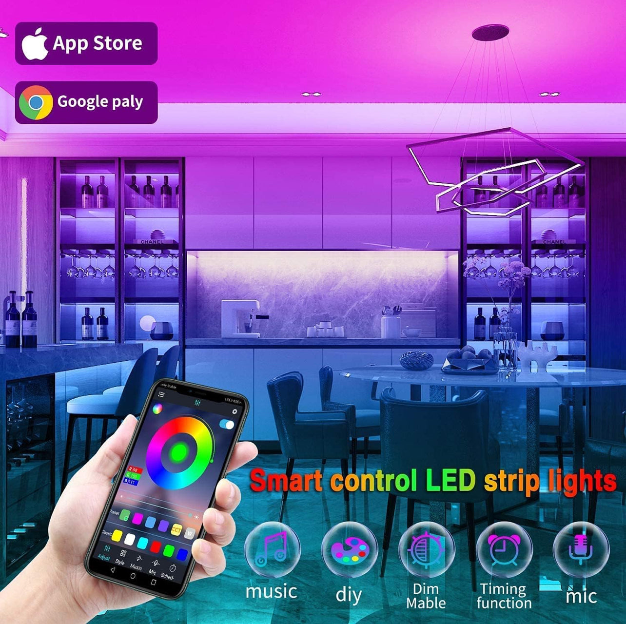 Tenmiro Luces LED para dormitorio de 100 pies (2 rollos de 50 pies)
