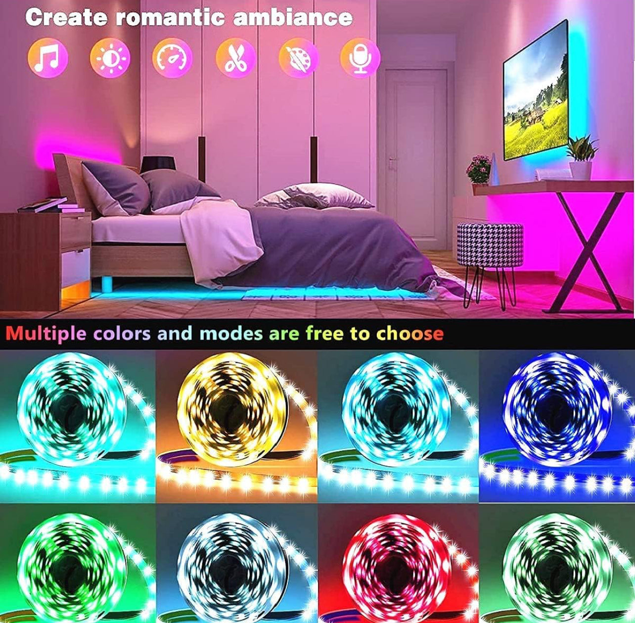 Tenmiro Luces LED para dormitorio de 100 pies (2 rollos de 50 pies)