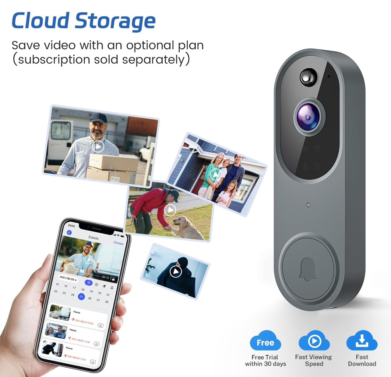 Cámara de timbre de vídeo inalámbrica 1080P con timbre, visión nocturna, solo Wi-Fi de 2,4 GHz, detección humana inteligente con inteligencia artificial