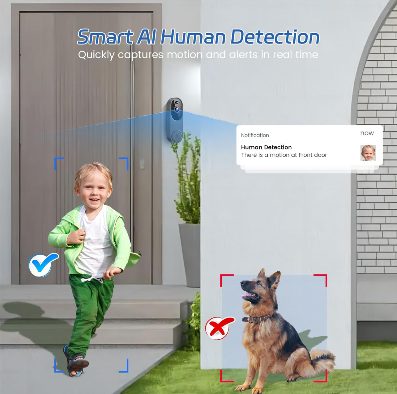 Cámara de timbre de vídeo inalámbrica 1080P con timbre, visión nocturna, solo Wi-Fi de 2,4 GHz, detección humana inteligente con inteligencia artificial