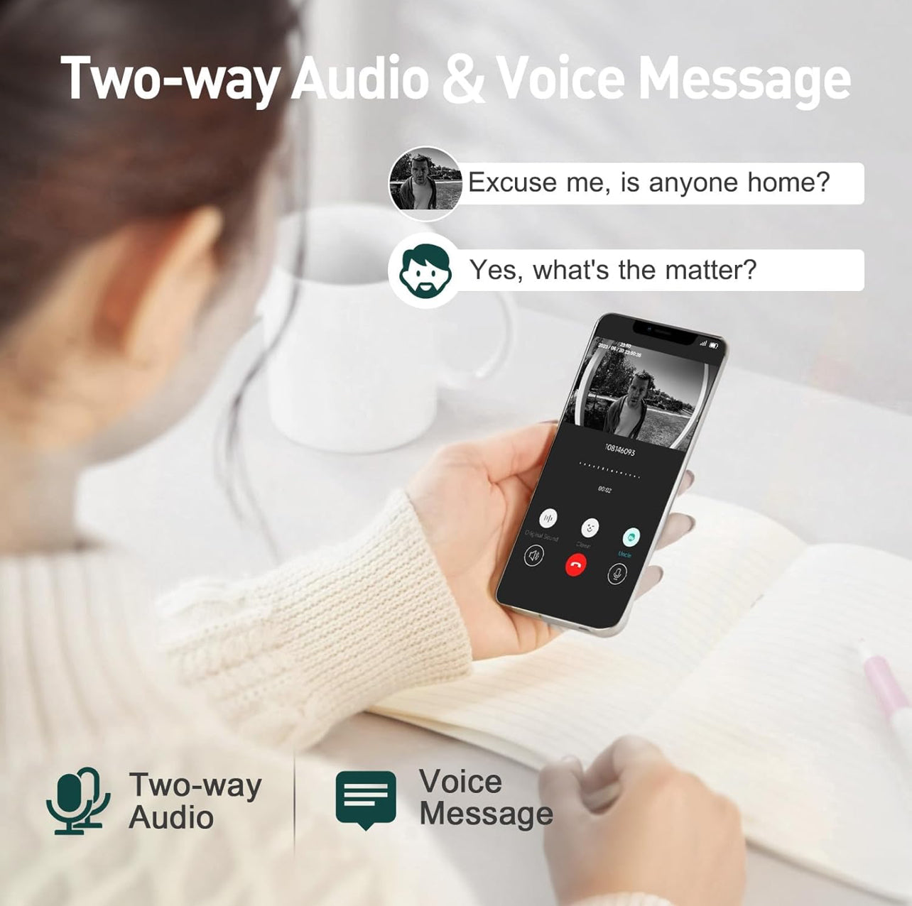 XTU Timbre inalámbrico sin suscripción, timbre de vídeo 2K con timbre, audio de 2 vías, alerta instantánea, detección humana, visión nocturna, Wi-Fi 2.4G