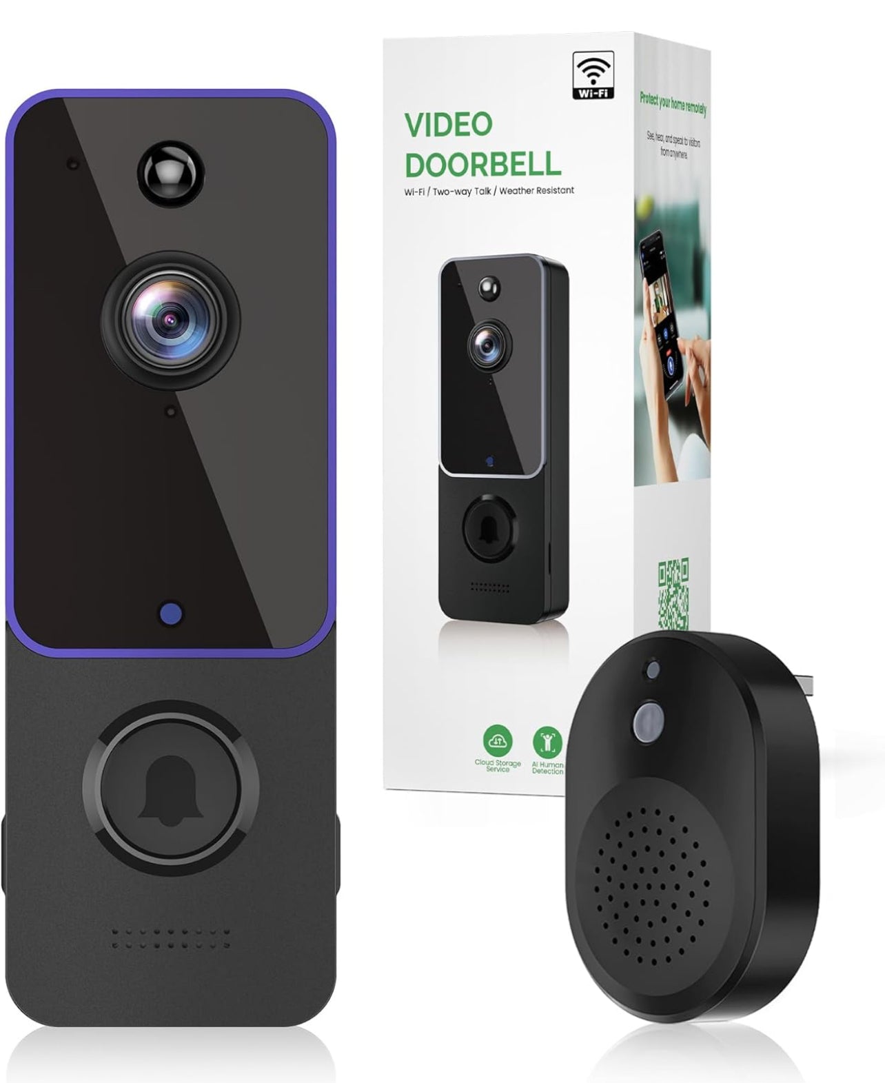 Cámara de timbre inalámbrica, cámara de vídeo inteligente con timbre, detección humana AI, audio bidireccional