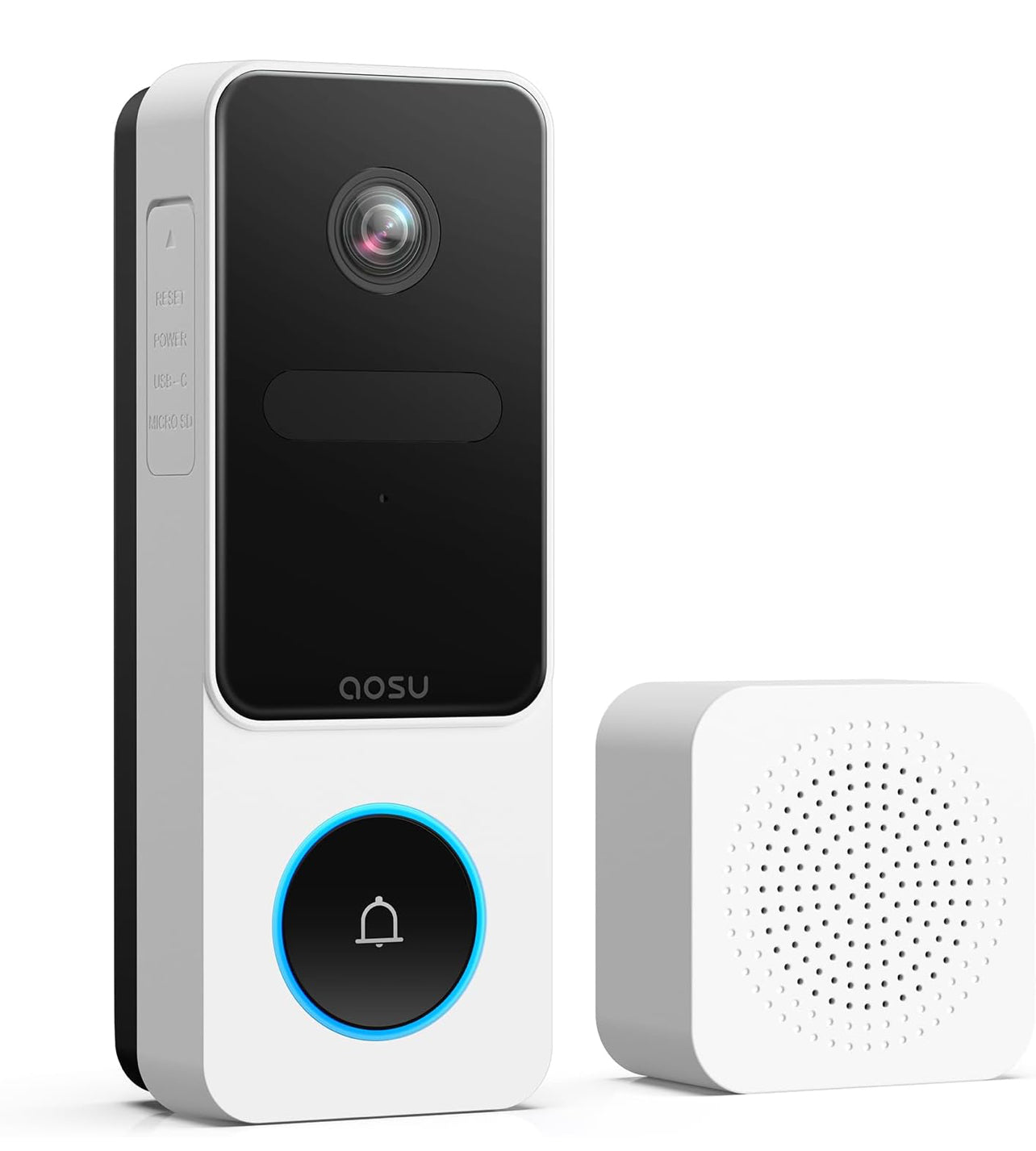 AOSU Timbre inalámbrico - Vista de pies a cabeza, detección inteligente de paquetes, timbre de vídeo Wi-Fi 2.4G con timbre