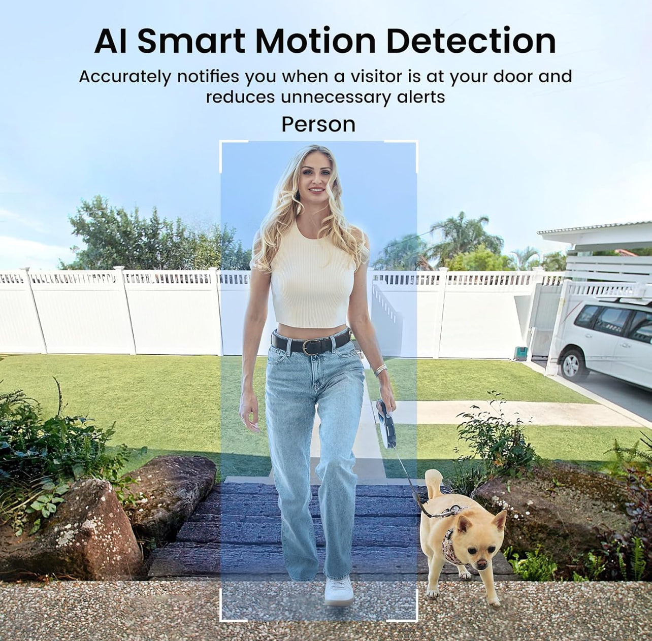 AOSU Timbre inalámbrico - Vista de pies a cabeza, detección inteligente de paquetes, timbre de vídeo Wi-Fi 2.4G con timbre