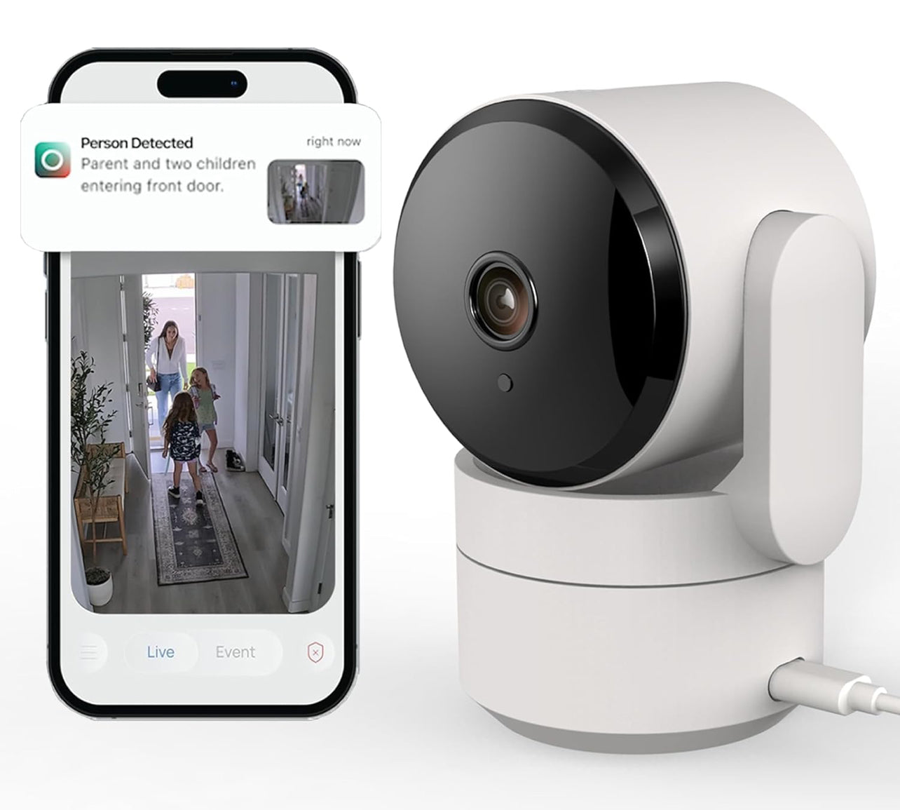 Cámara de seguridad para el hogar con panorámica/inclinación para interiores, enchufe de 360°, visión nocturna, Wi-Fi
