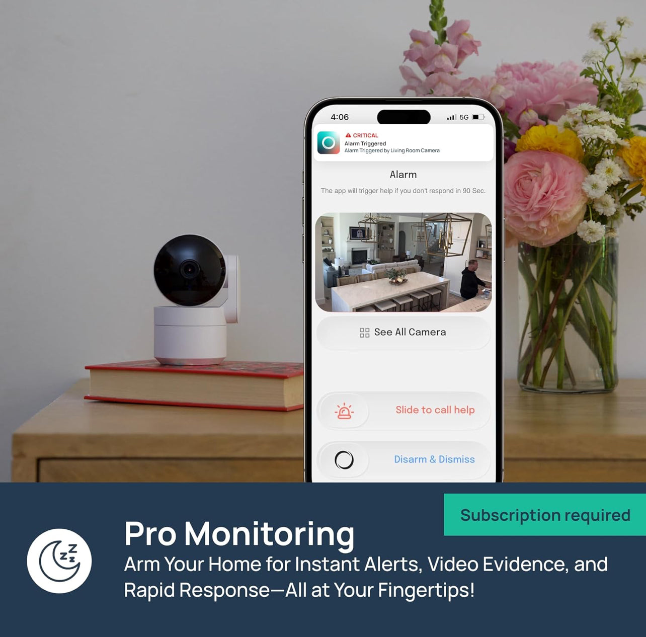 Cámara de seguridad para el hogar con panorámica/inclinación para interiores, enchufe de 360°, visión nocturna, Wi-Fi