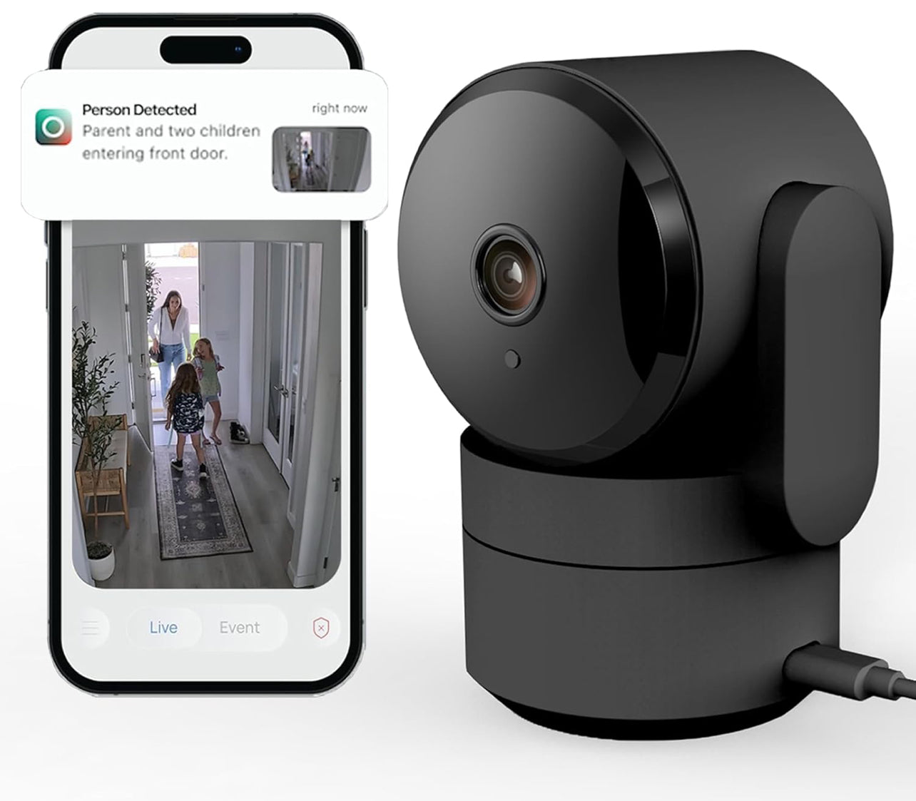Cámara de seguridad para el hogar con panorámica/inclinación para interiores, enchufe de 360°, visión nocturna, Wi-Fi