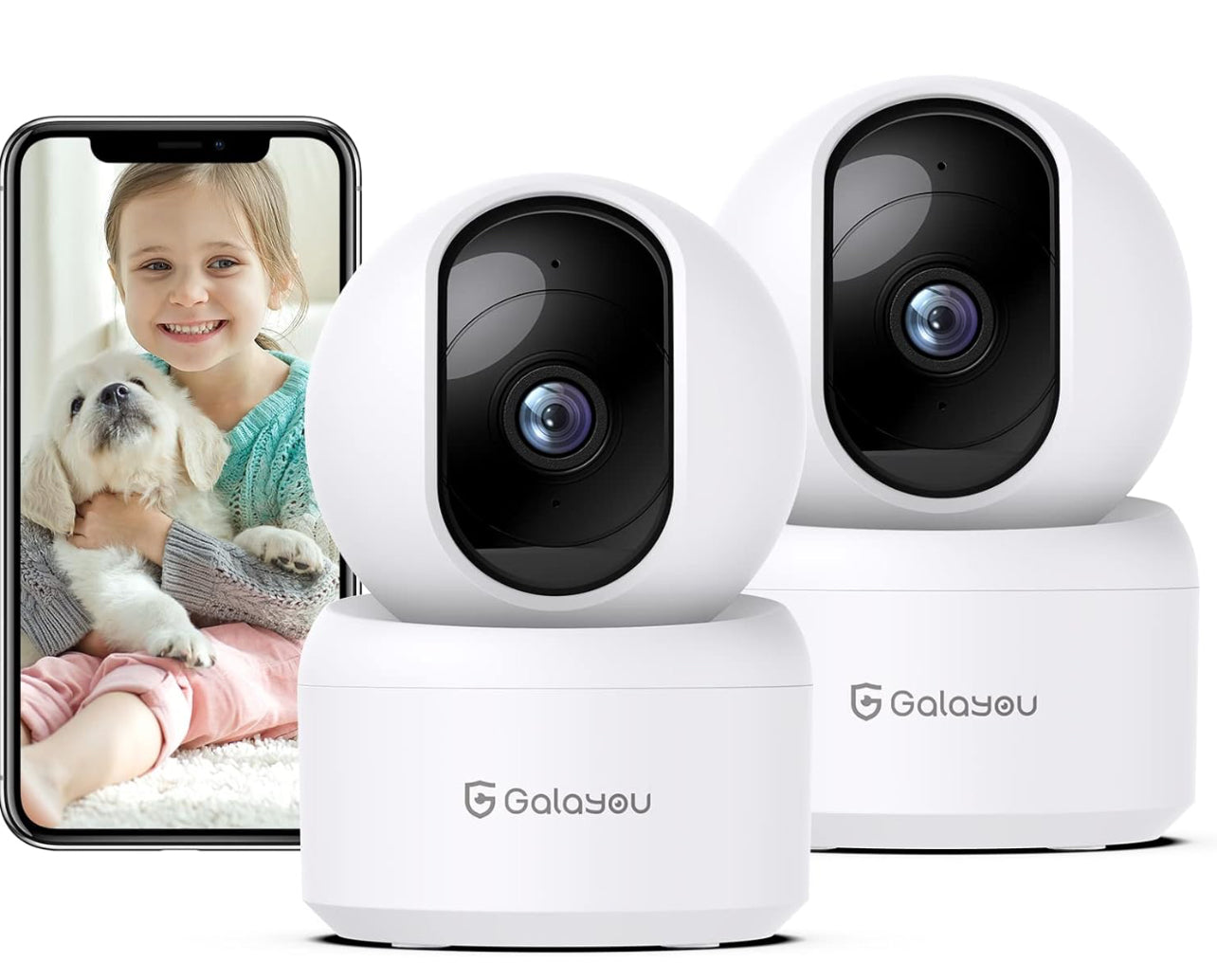 GALAYOU Cámara de seguridad para interiores 2K, cámara para mascotas, cámara de seguridad WiFi de 360 grados 2.4G para bebé
