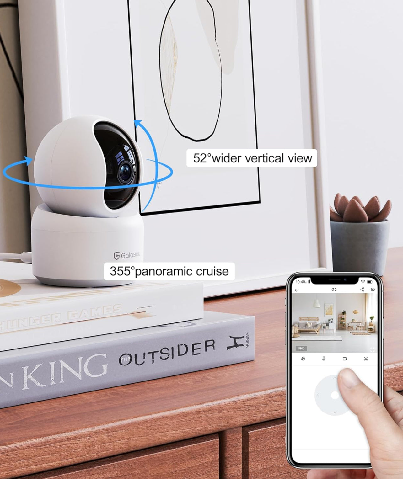 GALAYOU Cámara de seguridad para interiores 2K, cámara para mascotas, cámara de seguridad WiFi de 360 grados 2.4G para bebé