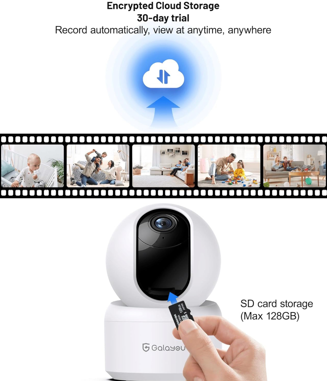 GALAYOU Cámara de seguridad para interiores 2K, cámara para mascotas, cámara de seguridad WiFi de 360 grados 2.4G para bebé