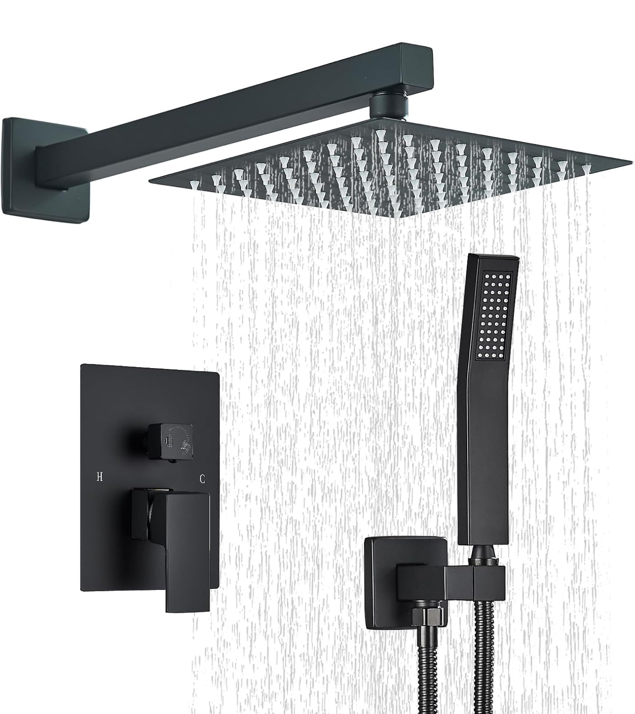 Grifo de ducha con cabezal de lluvia y rociador de mano para baño, juego completo de grifo de ducha de lluvia montado en la pared