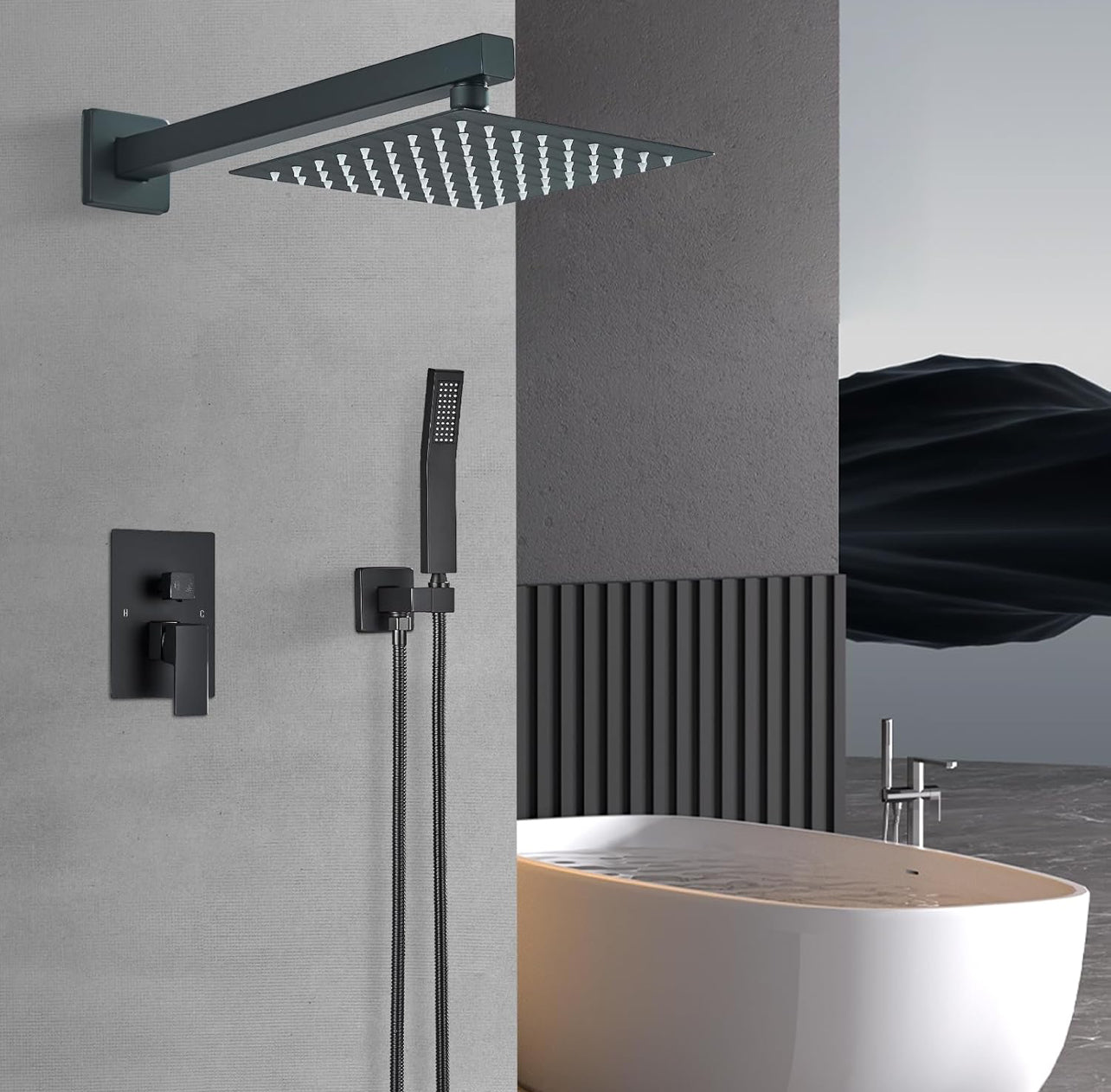 Grifo de ducha con cabezal de lluvia y rociador de mano para baño, juego completo de grifo de ducha de lluvia montado en la pared