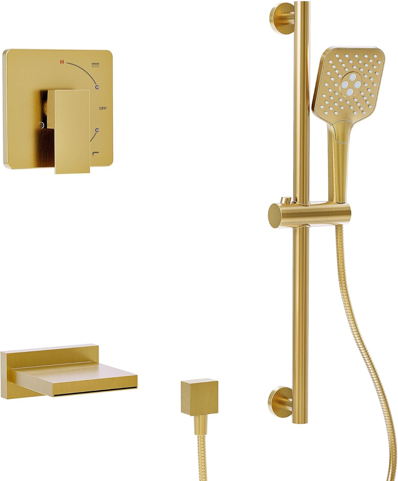 Gabrylly Juego de grifo de ducha para bañera, sistema de ducha de barra deslizante con cabezal de ducha de mano