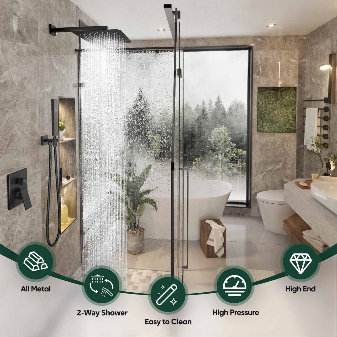 Gabrylly Sistema de ducha de 12 pulgadas, juego de grifo deia de lujo con cabezal de lluvia y ducha de mano