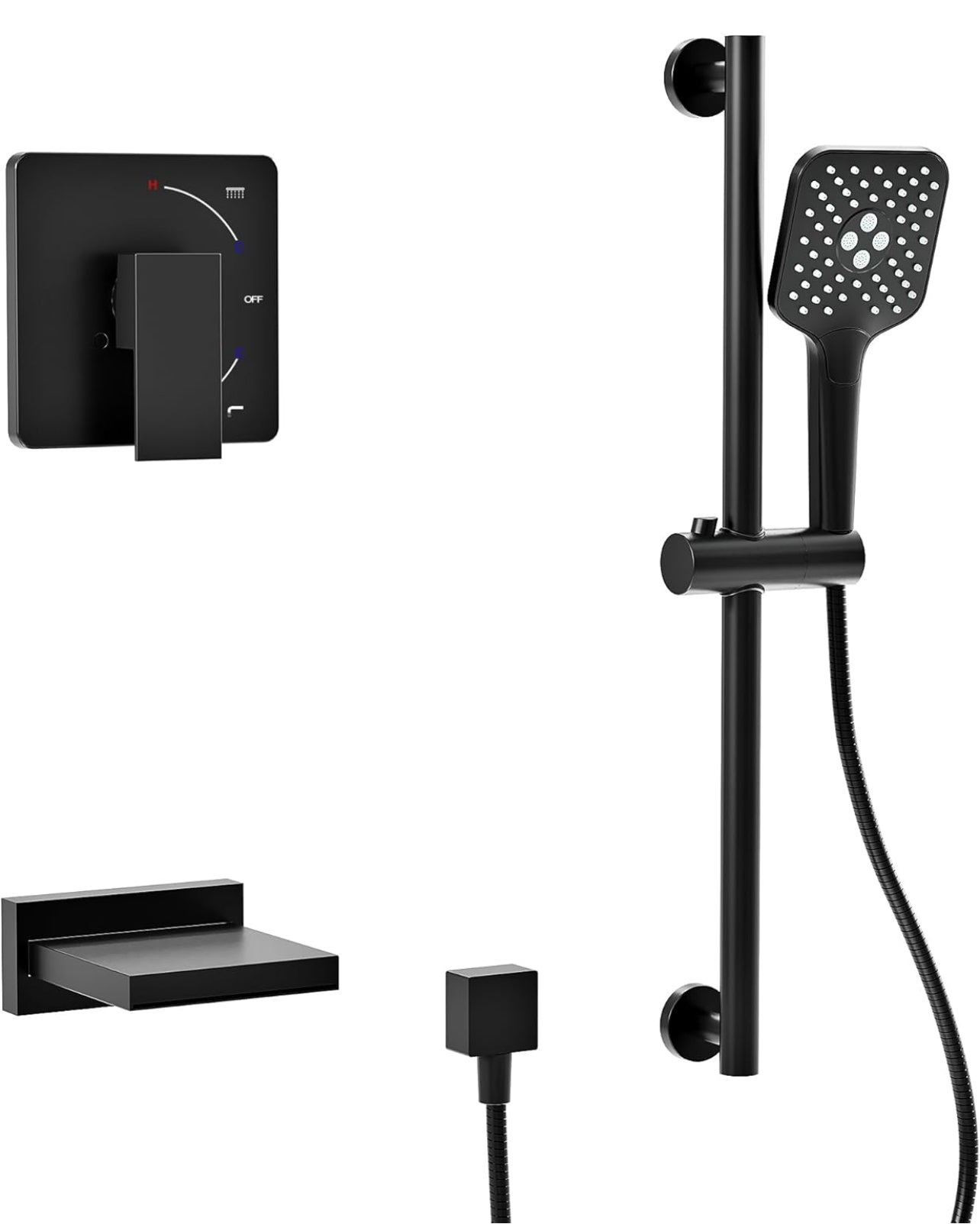 Gabrylly Juego de grifo de ducha para bañera, sistema de ducha de barra deslizante con cabezal de ducha de mano