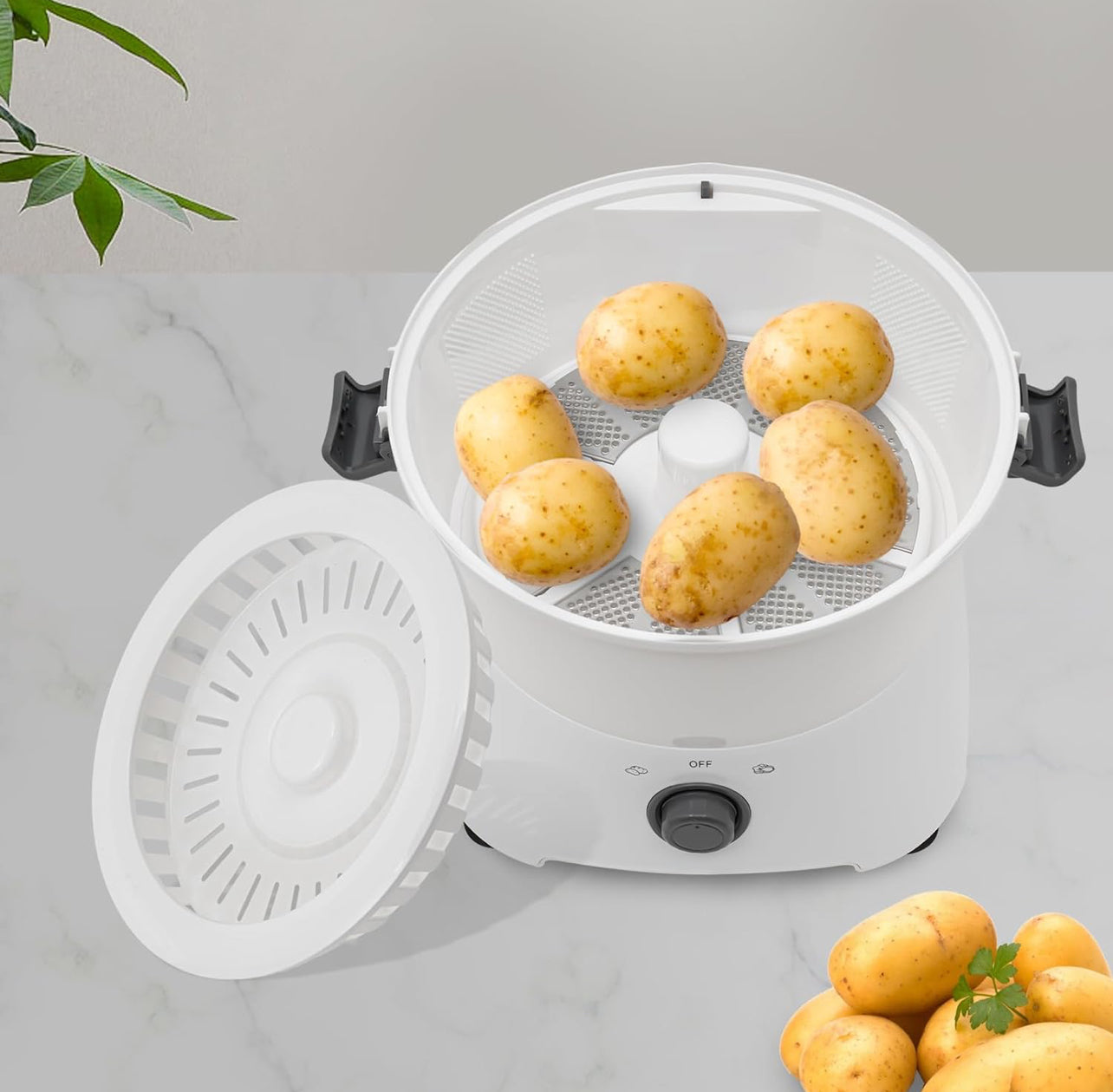 Pelador de patatas eléctrico comercial de 85 W, pelador de pies multifuncional con un solo botón, máquina peladora automática de frutas y verduras