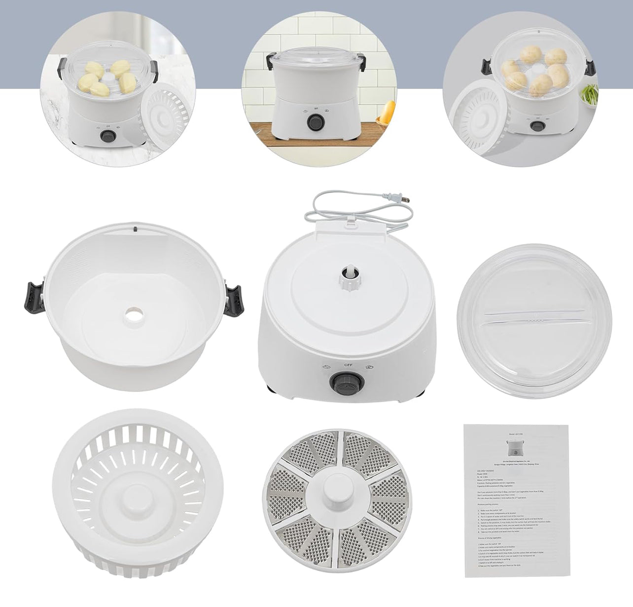 Pelador de patatas eléctrico comercial de 85 W, pelador de pies multifuncional con un solo botón, máquina peladora automática de frutas y verduras