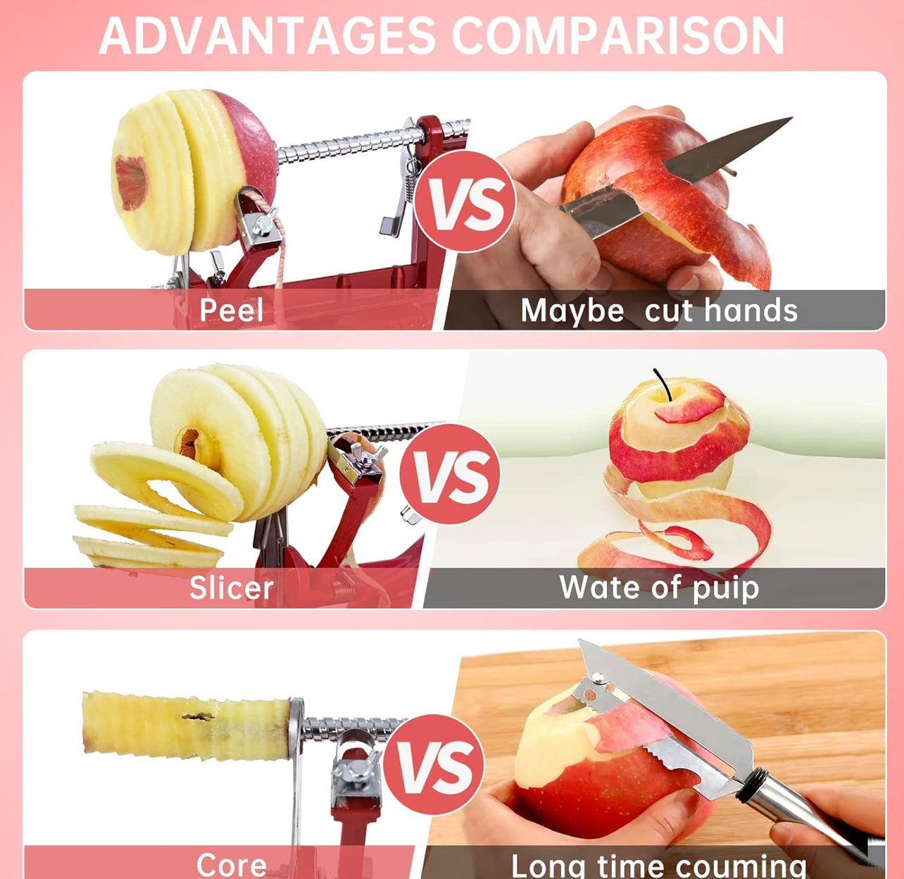 Pelador de manzanas, pelador de acero inoxidable para cortar manzanas, duradero y resistente, aleación de magnesio fundido a presión