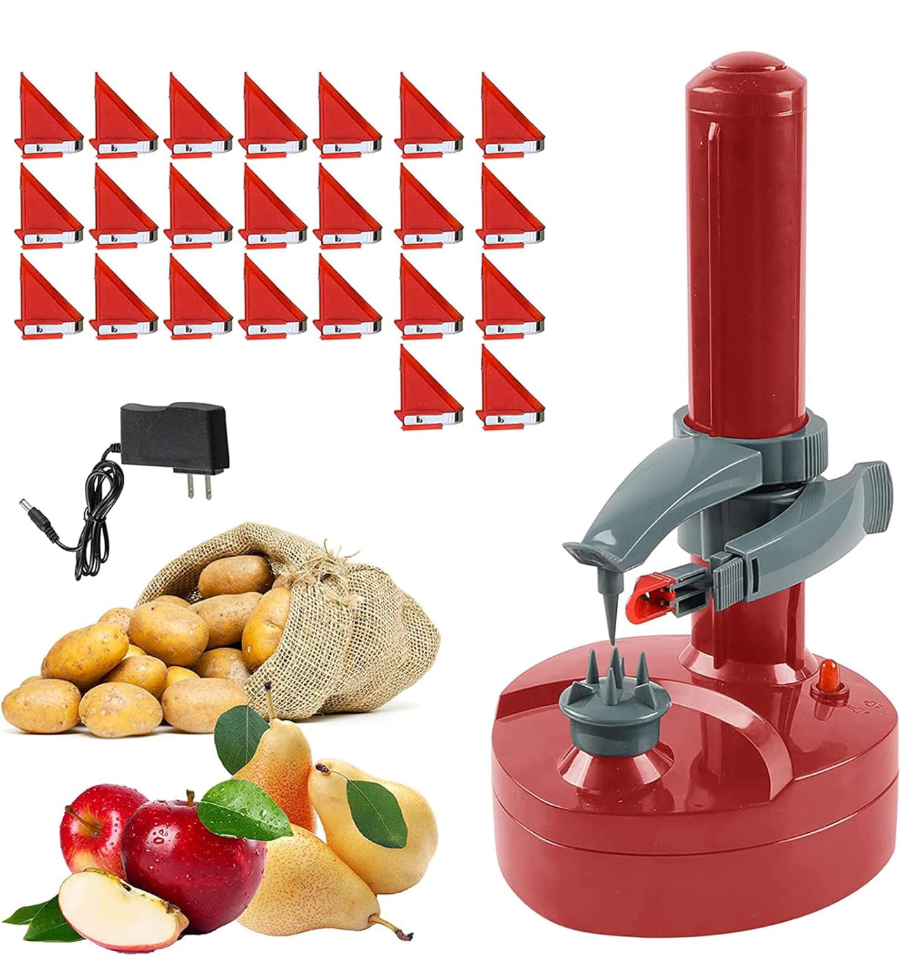 Pelador eléctrico de patatas con 23 cuchillas de repuesto Rotato Express de acero inoxidable giratorio automático de frutas, pelador de patatas y frutas, cortador de verduras