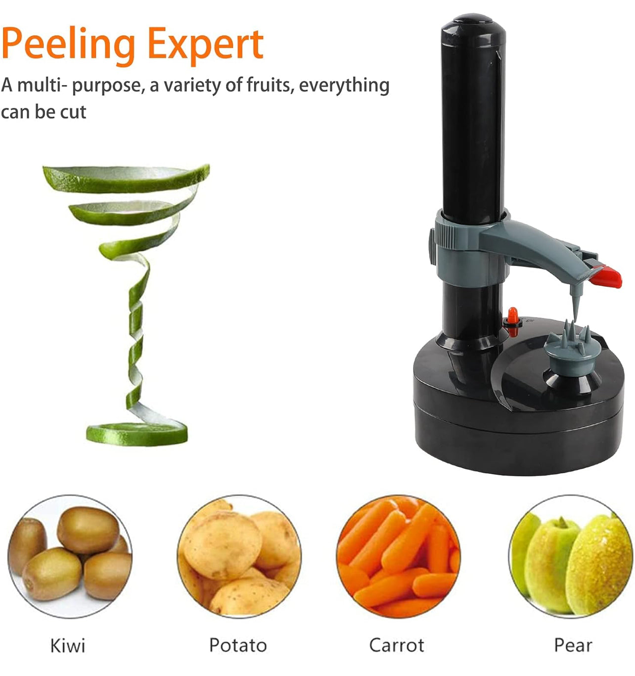 Pelador eléctrico de patatas con 23 cuchillas de repuesto Rotato Express de acero inoxidable giratorio automático de frutas, pelador de patatas y frutas, cortador de verduras
