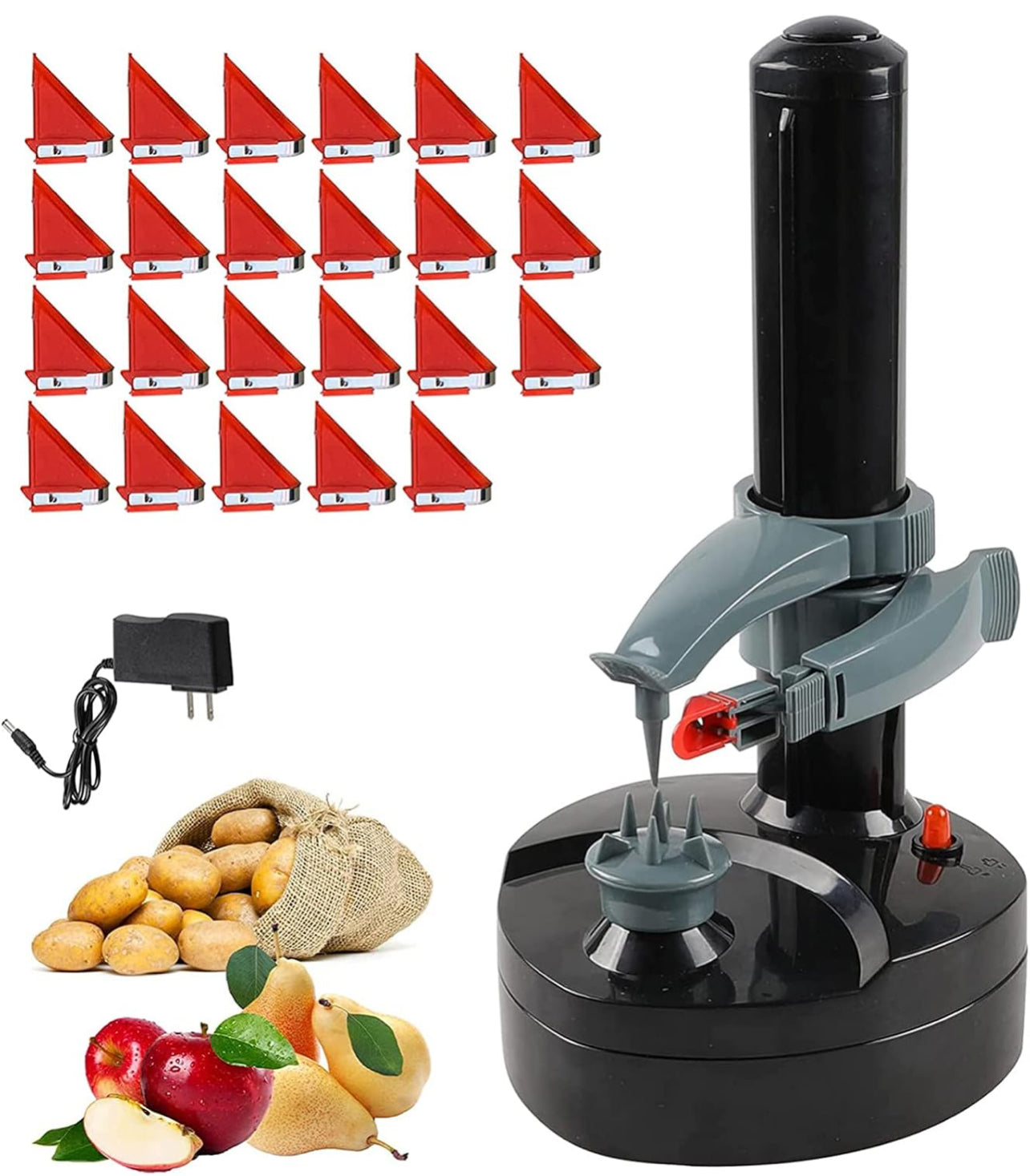 Pelador eléctrico de patatas con 23 cuchillas de repuesto Rotato Express de acero inoxidable giratorio automático de frutas, pelador de patatas y frutas, cortador de verduras